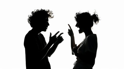 Stark Emotions: Passionate Conflict and Animated Debate Between a Couple, Captured in Dramatic Silhouettes