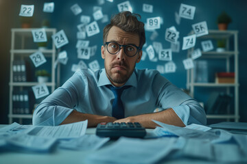 Stressed accountant drowning in paperwork