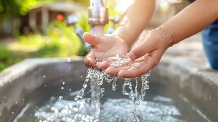 Child's Hands Collecting Water from a Tap