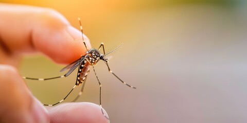 Close-up of mosquito on human skin, conveying health risks
