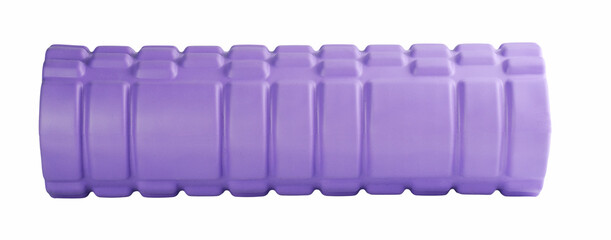 A purple foam roller,isolated on a white background