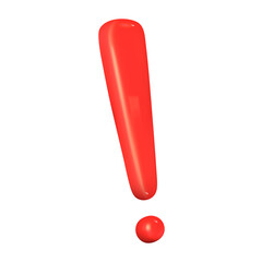 3d red exclamation mark isolated. Alert or error sign 3d vector render. Exclamation icon mark red color
