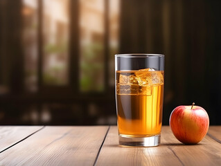 A Glass of apple juice with red apples, Refreshing and healthy apple juice with apple slice and ice in a glass with summer background, Apple juice photo