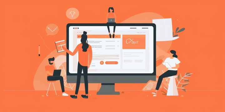 A group of people are working on a website project. They are using a computer to collaborate on the design and layout of the site.