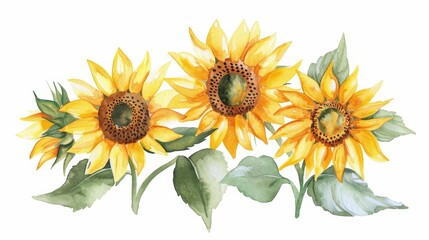 Obraz premium Beautiful watercolor illustration of yellow sunflowers, highlighting the delicate and vibrant nature of the flowers. Great for botanical and nature-themed artwork