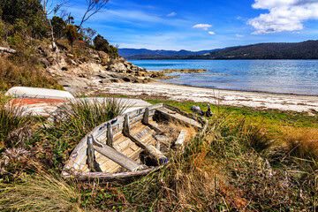 Old row boat at Killora, Bruny Island, Tasmania, Australia