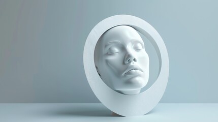 Concept art on education and problem solving. Porcelain female head with a round hole in it.3D illustration.