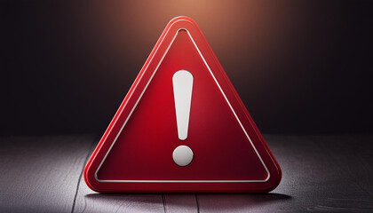 Red caution warning sign with exclamation mark. Traffic sign. Dark background.