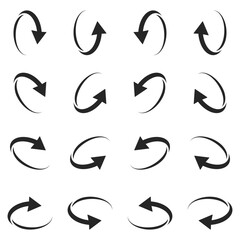 Collection of black flat loop circle arrows isolated on a white background. Simple arrow marks icons for logo, app, infographic, UI, design, manual, app, or presentation. Vector illustration
