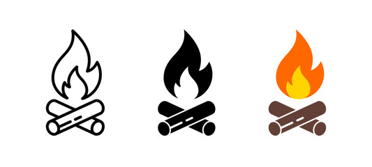 Campfire icon. Fireplace symbol. Bonfire vector illustration. Firewood logotype.