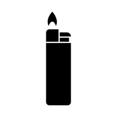 Gas lighter icon. Flaming cigarette lighter black vector illustration. Classic design silhouette.