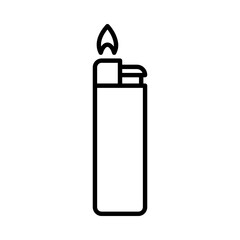 Gas lighter icon. Flaming cigarette lighter vector illustration. Classic design outline pictogram.