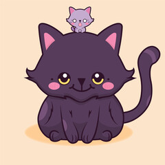 Adorable Purple Cats Illustration - Cute Cartoon Style with Big Eyes and Expressions
