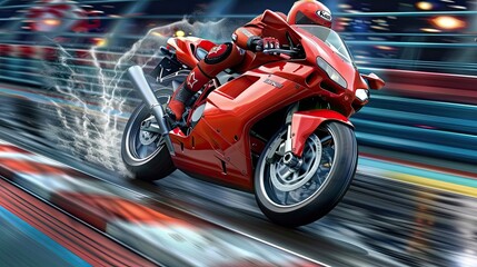 Obraz premium motorcycle racing, with a dynamic action shot of the bike speeding down a racetrack, capturing the essence of speed and precision.