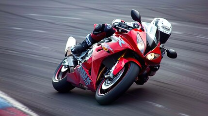 motorcycle racing, with a dynamic action shot of the bike speeding down a racetrack, capturing the essence of speed and precision.