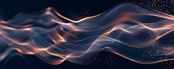 Luxurious dark blue background with flowing rose gold lines
