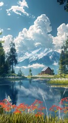 Fototapeta premium A tranquil lake and mountains