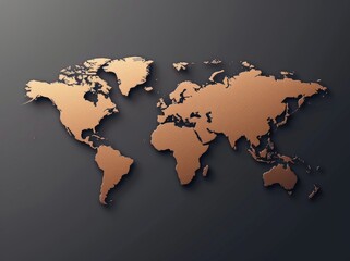 Copper colored world map on black background highlighting global concept