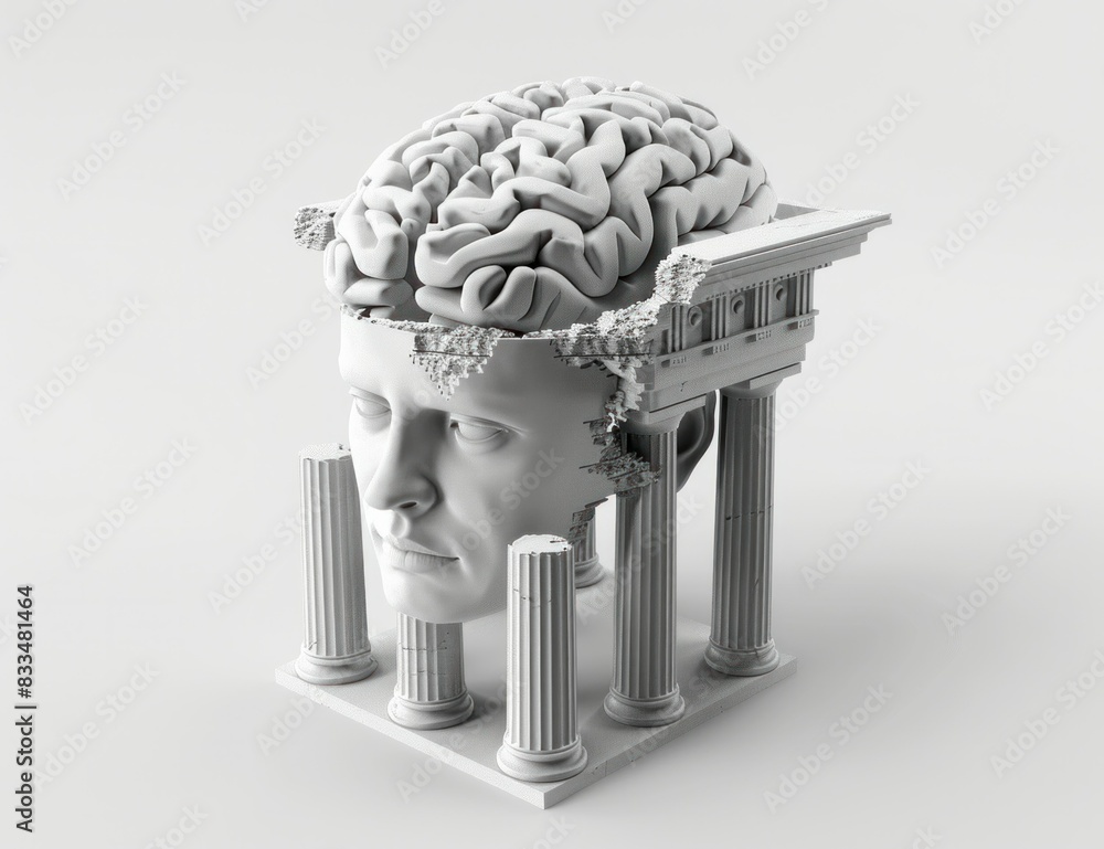 Poster man's head with brain exploring the depths of medical science and human intelligence through 3d tech