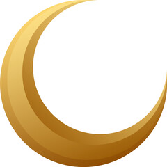 Isolated Golden Crescent Moon Islamic Symbol or Element Png.