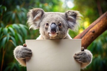 Fototapeta premium A koala holds a white leaf in its paws