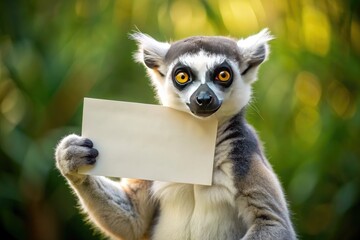 Obraz premium A lemur holds a white leaf in its paws