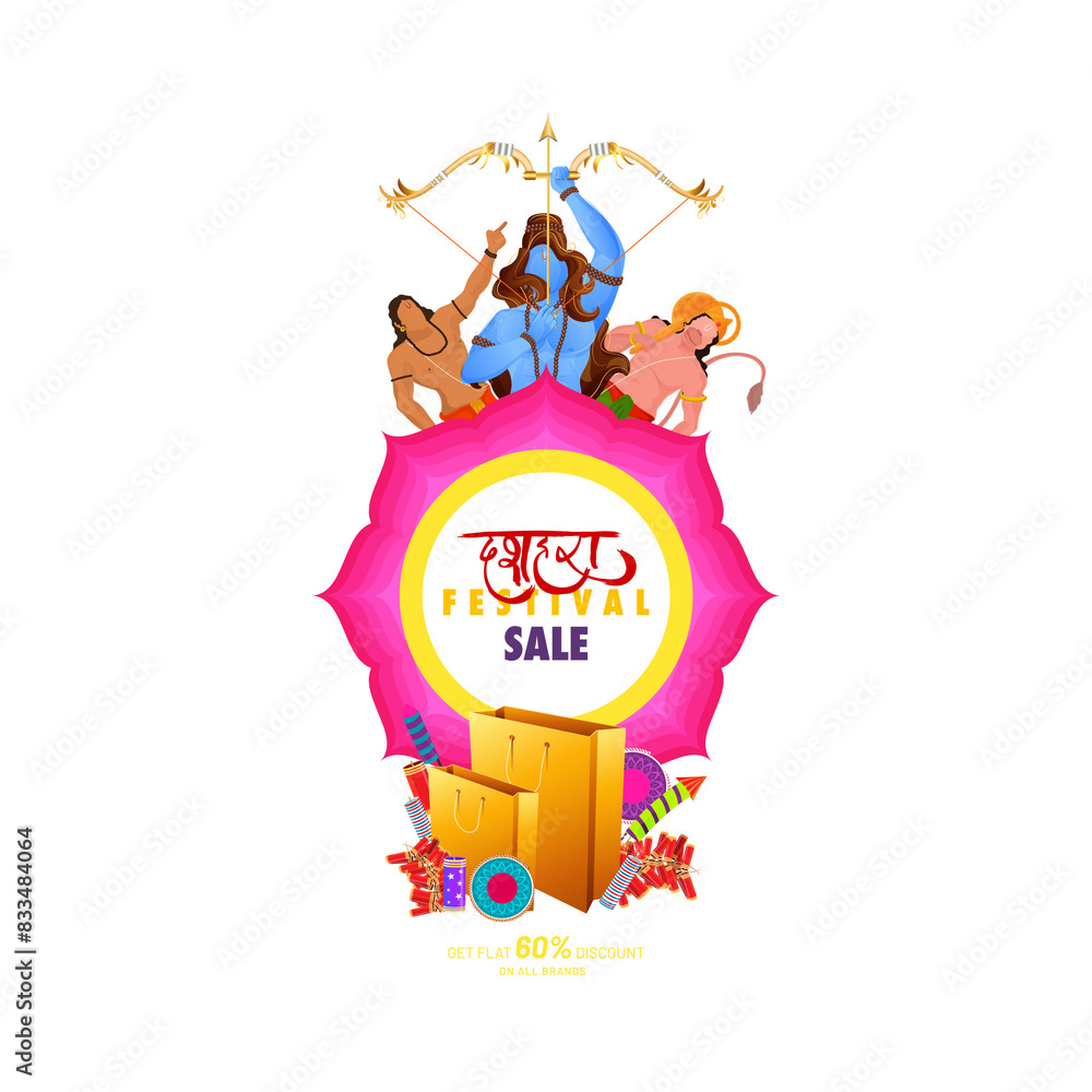 Poster advertising sale poster or template design with 60% discount offer for indian festival happy dussehr