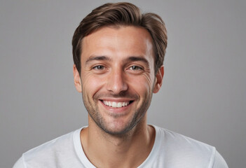 Fototapeta premium portrait view of a regular happy smiling Europeans man , ultra realistic, candid, social media, avatar image, plain solid background