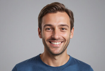 Fototapeta premium portrait view of a regular happy smiling Europeans man , ultra realistic, candid, social media, avatar image, plain solid background