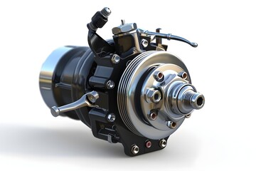 Close up 3D Rendered Motorcycle Starter Motor Isolated on White Background