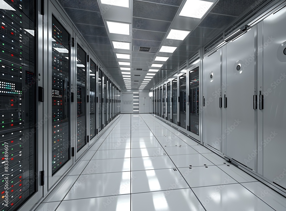 Aufkleber server room with rows of server racks