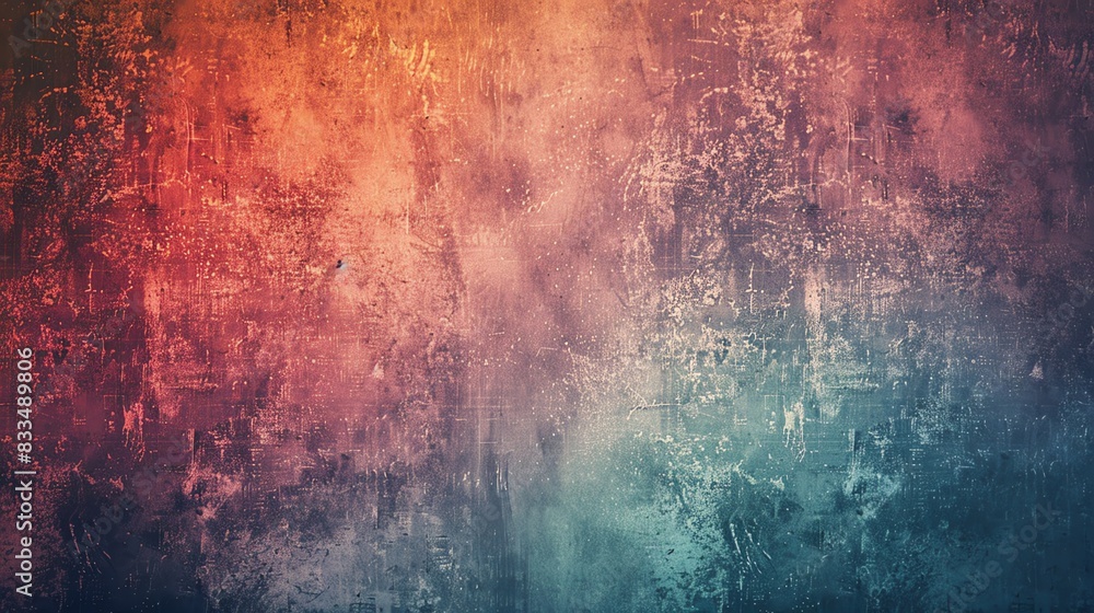 Poster abstract textured background with vibrant gradient colors blending from warm red and orange to cool 