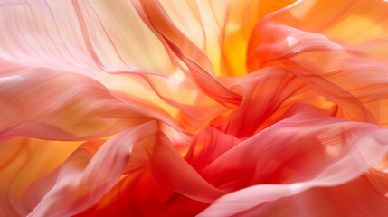 Obraz premium Peach fabric folds texture. Silk satin fabric backdrop with copy space.