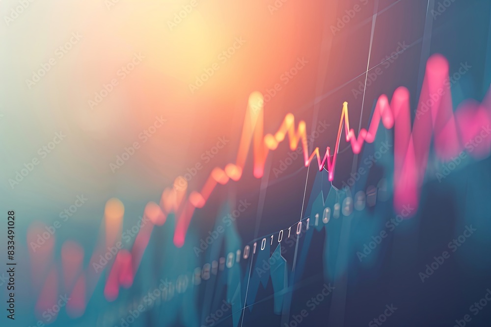 Poster a detailed view of a stock chart displayed on a wall, showcasing its intricate patterns and trends