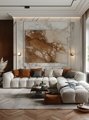 Modern minimalist marble wall living room interior design