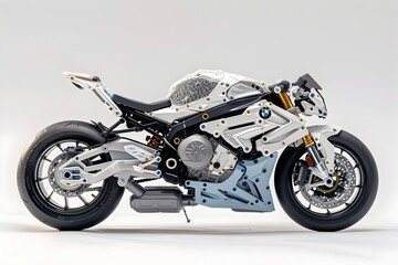 Assembling a Fun Motorcycle Model from Pre Cut Plastic Sheets on White Background