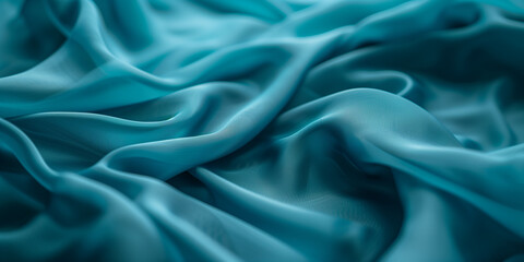 Fototapeta premium turquoise fabric folds texture. Silk satin fabric backdrop with copy space.