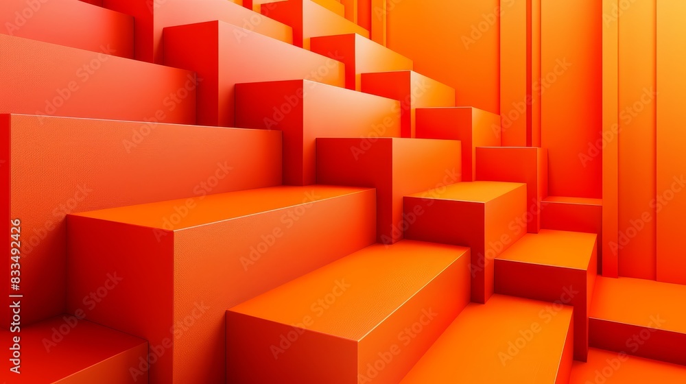 Poster geometric 3d steps in orange, creating an abstract and vibrant background. ideal for design and crea