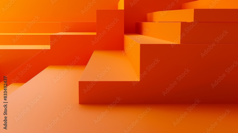 Poster geometric 3d steps in orange, creating an abstract and vibrant background. ideal for design and crea