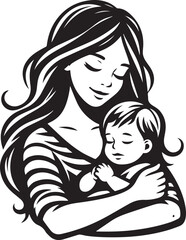 Mom and child Vector Illustration Silhouette. Woman Love her Kid Baby from Heart. 