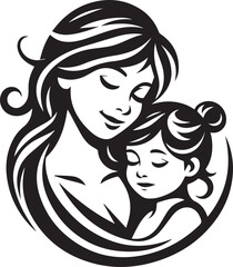 Mom and child Vector Illustration Silhouette. Woman Love her Kid Baby from Heart. 