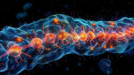 Obraz premium An immunofluorescence microscopy image showing the localization of voltage-gated sodium channels at the axon initial segment of neurons