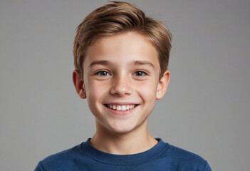 portrait view of a regular happy smiling Europeans boy , ultra realistic, candid, social media, avatar image, plain solid background