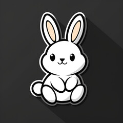  Cute Cartoon Bunny Sticker on Dark Background