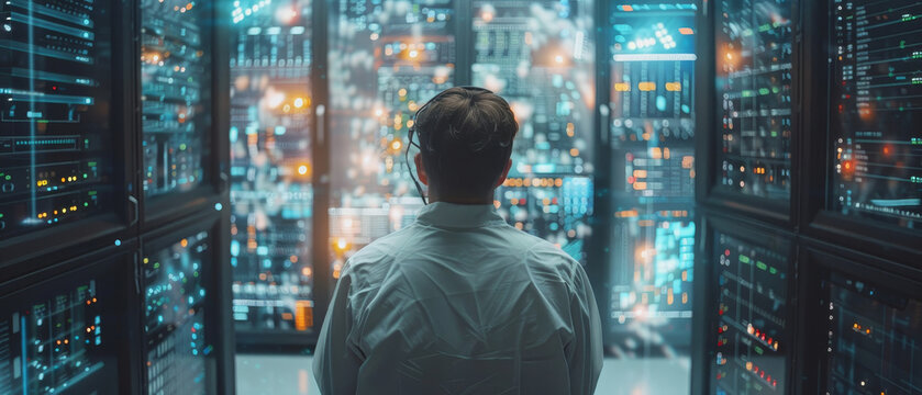 Engineer analyzing data for machine learning