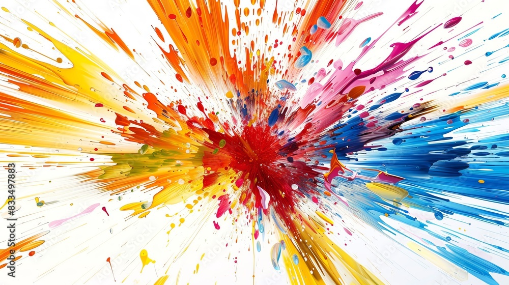 Poster vibrant explosion of colorful paint splashes creating a dynamic and energetic abstract background. p