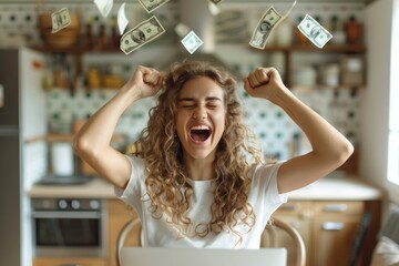 A man using laptop to make money. business technology concept