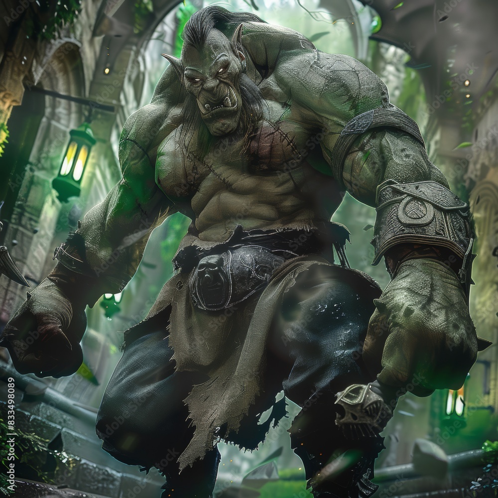 Canvas Prints a huge, muscular, brutish orc man with a beastly appearance and mottled green skin