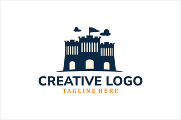 Fototapeta premium Modern Flat Unique castle logo vintage with sunset logo template illustration design