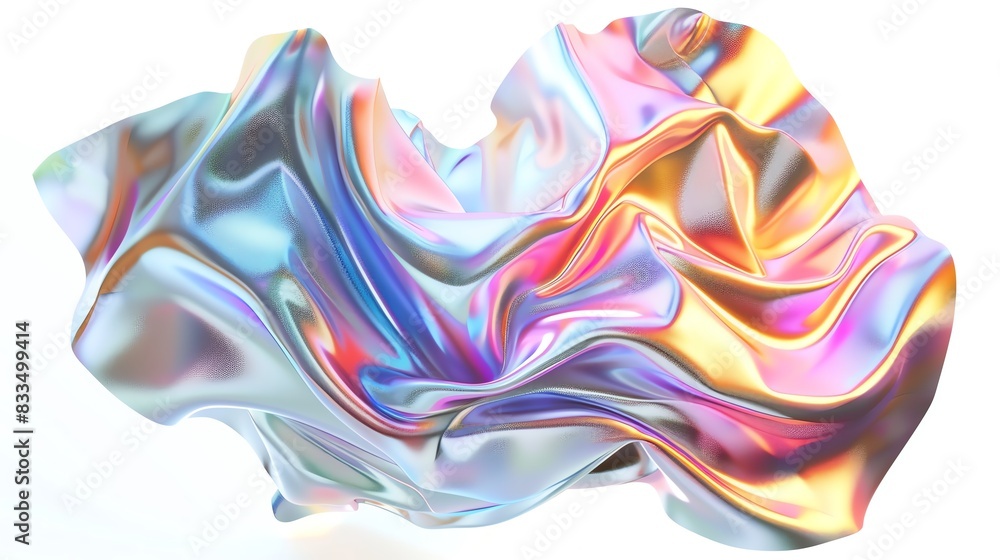 Poster abstract iridescent fabric folds with vibrant and metallic colors creating a futuristic and mesmeriz